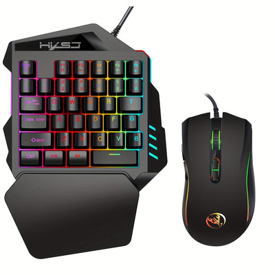 🎮 Combo Gaming HXSJ – Clavier Une Main RGB + Souris Gaming Filiaire | Ergonomique & Portable