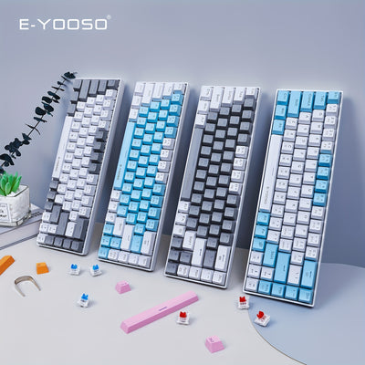 E-YOOSO Z-686 Portable 65% Mechanical Gaming Keyboard, Backlighting Ergonomic Design Unique Bicolor Mold Compact 68 Keys Mini Wired Office Keyboard For Windows PC Laptop Mac