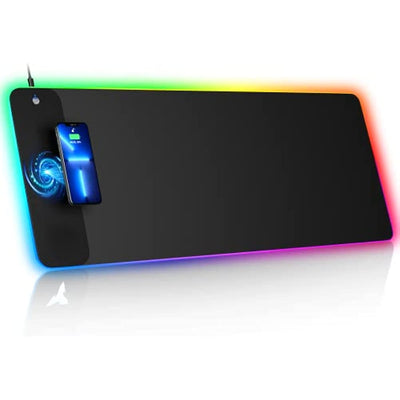 Gaming Mouse Pad, 10W Wireless Fast Charging Mouse Pad, RGB Mouse Pad, 10 Light Modes Extra Large Mousepad Non-Slip Rubber Base Computer Keyboard Pad for Gaming, PC, Laptop, Desk