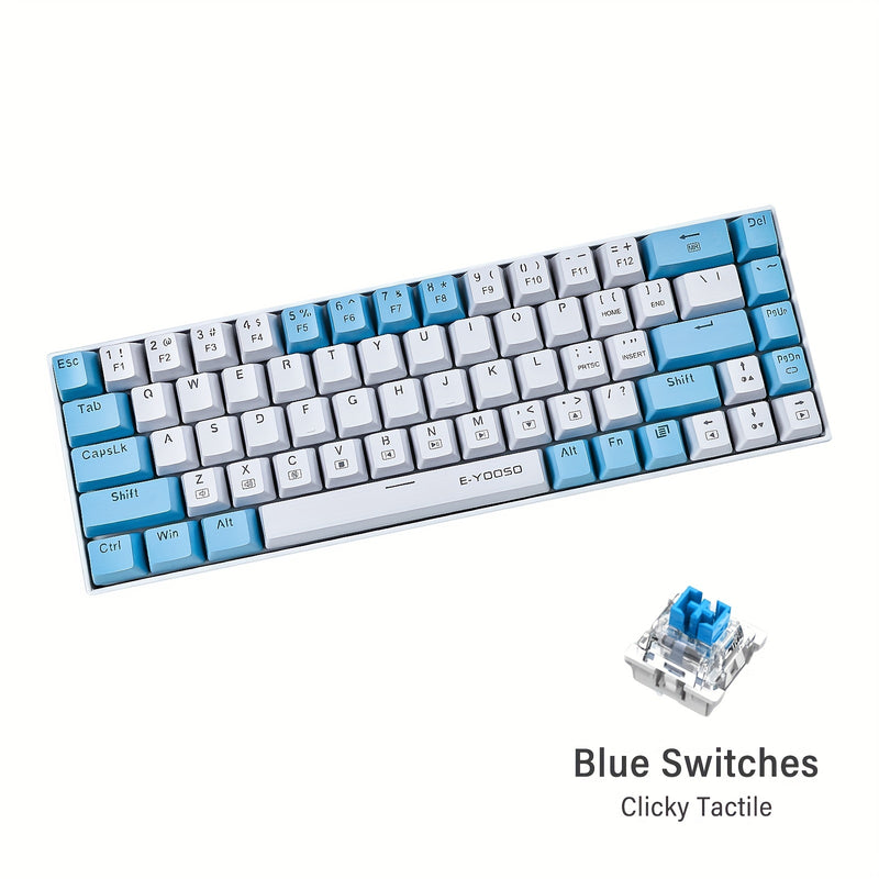 E-YOOSO Z-686 Portable 65% Mechanical Gaming Keyboard, Backlighting Ergonomic Design Unique Bicolor Mold Compact 68 Keys Mini Wired Office Keyboard For Windows PC Laptop Mac