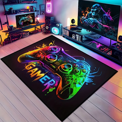 Gamepad Pattern Carpet Rug For Gaming Room - Esports Room Decor Area Rug For Gamer Carpets For Bedroom Living Room Exercise Rugs Gaming Cyberpunk Design Indoor Area Rugs For Friend