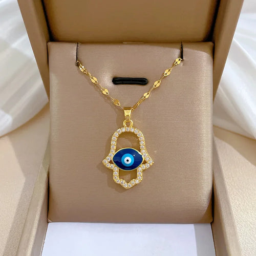 Collier Hamsa Mauvais Œil — 25 Styles — Acier Inoxydable Doré | Protection & Chance