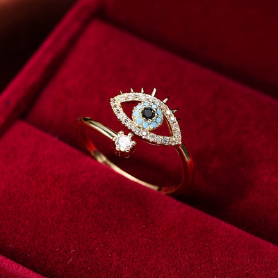 👁️ Bague œil protecteur – Plaqué or 18K & zircons