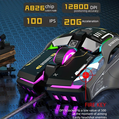 Souris Gaming Mécanique HXSJ G6 – RGB, 12 Boutons Macro, 12800 DPI