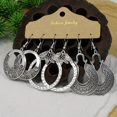 Boucles d’oreilles femme rétro – Lot de 3 paires – Feuille géométrique ajourée et forme U – Style simple et polyvalent