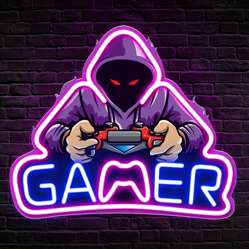 Gamer Neon Sign - USB Powered, UV Printed, Adjustable Brightness for Gaming Room, Bedroom & Living Wall Decor - Perfect Holiday or Birthday Gift